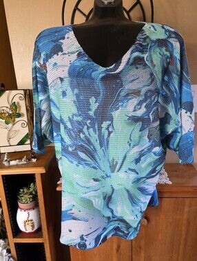 Via Vitale Made In Italy Marble Abstract Floral Lightweight Knit Top Size L/XL